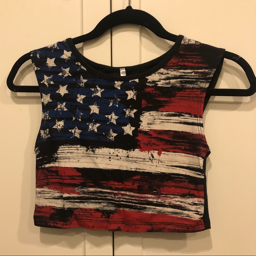Black american flag cotton crop top